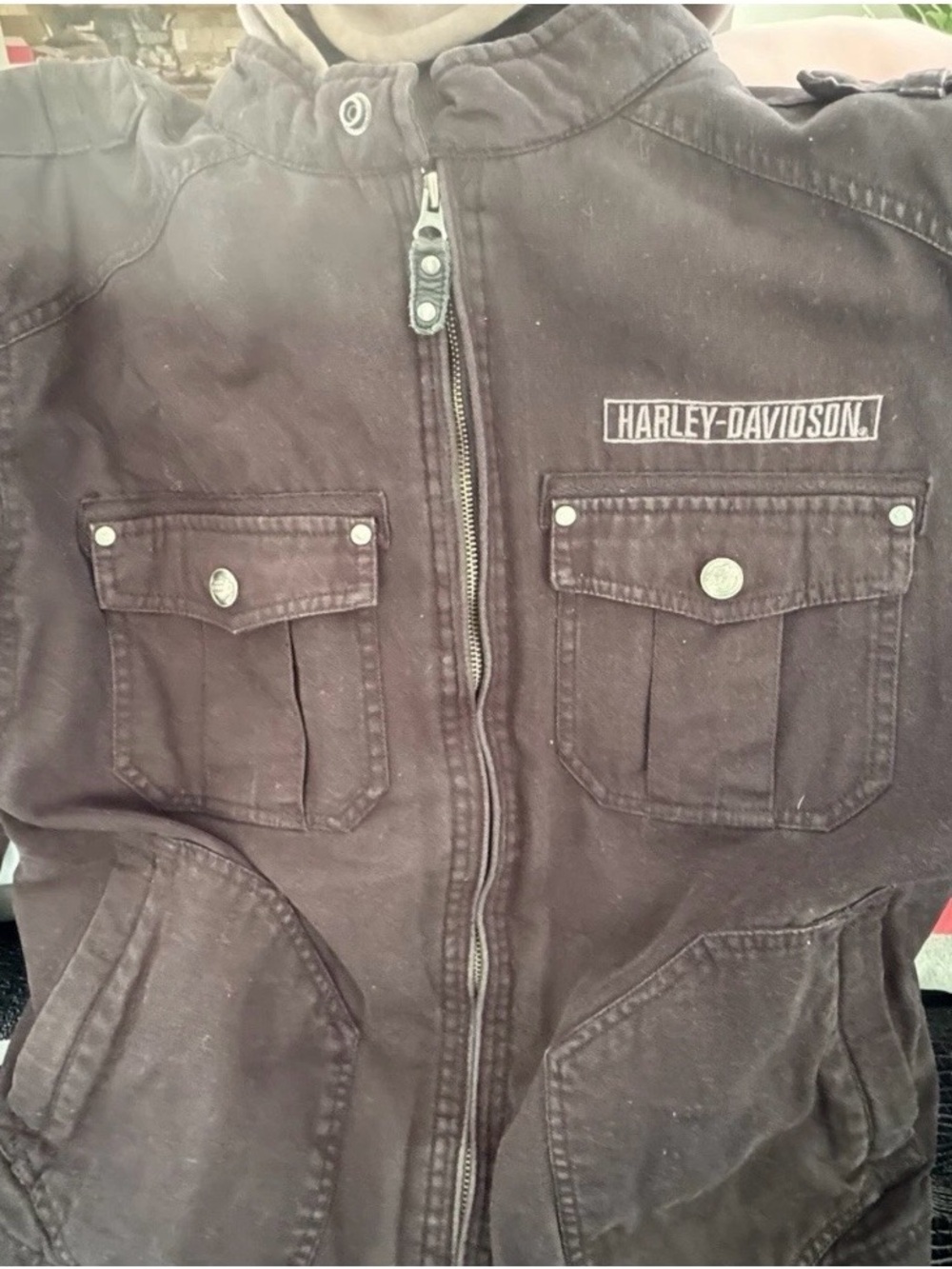 Harley-Davidson Black Military Field Zip Jacket zip out liner exc cond